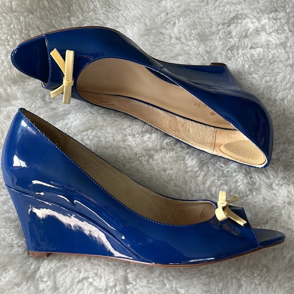 Kate spade royal blue patent peep toe wedge pump sz 9.5M - Picture 8 of 14